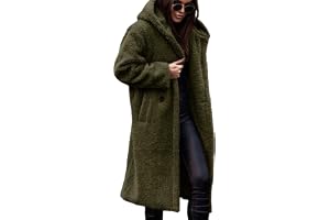 Dam vinter luddig fleece kappa med huva överdimensionerad varm knapp cardigan jacka mjuk plysch långärmad ytterkläder