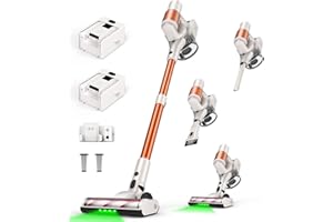 Cordless Vacuum Cleaner, 2 Batteries 110 Mins Runtime, 600W 50KPA Stick Vacuum with Self-Standing, LED Display,Tangle-Free Brush, Vacuum Cleaners for Home Floor, Carpet, Pet Hair