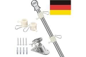 HARRMS Asta per bandiera, 1,8 m, con bandiera della Germania, kit con supporto in alluminio, asta per bandiera in acciaio inox, per giardino, esterno, tetto, pareti, cortile