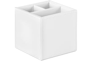 OSCO Biały pojemnik na długopisy ze sztucznej skóry, 3 sekcje, uchwyt na ołówki, porządek na biurku, organizer biurowy, przechowywanie makijażu, ekspozycja kosmetyków, wys. 10 x szer. 10 x gł. 10 cm