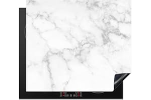 KitchenYeah© Cubre Vitrocerámica - Protector Vitroceramica Induccion 60x52 cm - Tapa Vitroceramica - Protector de Vitroceramica Mármol - Gris - Blanco - Estructura de mármol