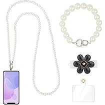 2 Cordini Per Cellulare Con Perle Bianche - Ciondolo Porta Telefono Con Portacarte Trasparenti - Foto 4