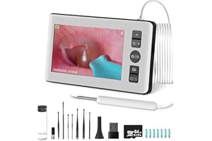 GXPJYCFOB Otoscopio Orecchio, Pulitore Orecchie con Telecamera 1080P HD e Display IPS 4,3", Pulizia Orecchie 3,5 mm IP67 Impermeabile con 6 Luci LED, Compatibile con Smartphone Android e Tablet Windows