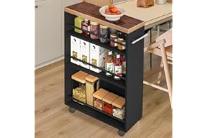 Shally Dogan Carrello Portaoggetti da Cucina Slim Design Industrial, Carrellino Multiuso Salvaspazio Nero con 4 Ripiani e Ruote Mobili a 360°, Scaffalatura Portatutto 50 x 16 x 80 cm (Nero)