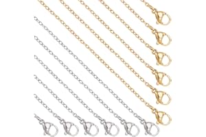 nbeads 20 Brins 45/50cm Chaînes en Acier Inoxydable 304, 1.5/2mm Mince Chaîne Câble Lien Collier avec Fermoirs Homard Chaînes Croisées Chaîne pour Fabrication Collier Extension Bracelet, 2 Couleurs