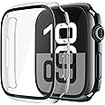Misxi 2 Pack Tempered Glass Case Compatible for Apple Watch Series 10 (2024) 46mm, Hard PC Screen Protector Overall Protection Scratch-Resistant Cover for iWatch, 1 Jet Black + 1 Transparent