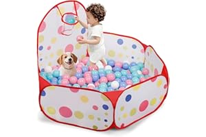 ZimiTeda Red Dot Kids Ball Pit for Toddler with Basketball Hoop Foldable Pop-Up Baby Ball Pool for Girls Boys Indoor & Outdoor Game Baby Ball Pit 120 cm Wide Plyahouse Tent （Balls NOT Included ）