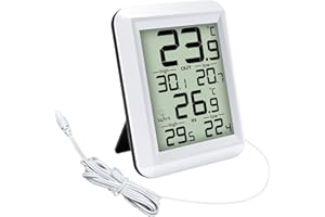 Urageuxy Thermomètre numérique intérieur/extérieur avec câble étanche de 2 m, enregistrement min/max et sonde pour maison, bureau, serre, aquarium, réfrigérateur