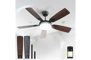 BLITZWILL Ventilatore da Soffitto con Luce, Ø132cm Ventilatori da soffitto con Illuminazione LED, Controllo App&Telecomando, 6 Velocità, 3 Colori Dimmerabile, 5 Pale, Silenzioso, Estate-Inverno,Timer