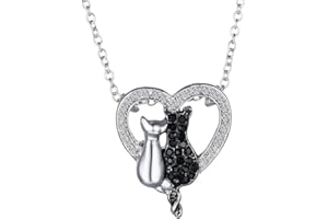 Feilok Collana con ciondolo a forma di due gatti, con ciondolo a forma di gatto, per San Valentino, Capodanno, metallo, zirconia cubica, Metallo, Zirconia cubica