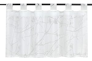 HeichkelL Wypalona zazdrostka, przezroczysta, krótka, firanka kuchenna z pętelkami, wzór estetyczny biały, wys. x szer. 30 x 120 cm