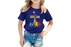 ColleeLin Tee Shirt Jeux Olympiques T-Shirts À Manches Courtes 3-12 Ans Tee Shirt Edition Spéciale pour Les Jeux Olympiques Top Col Rond Graphic Hauts Décontracté Blouse