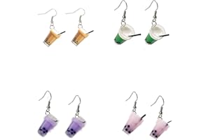JinYu - 4 pares de pendientes colgantes de té de perlas y leche, coloridos frascos de cristal, divertidos pendientes para chica, fiestas divertidas