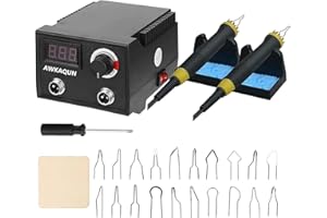 AWKAQUN 100W Macchina per pirografia, Temperatura Regolabile da 0 °C a 750 °C pirografo, Display Digitale con 20 Teste di Penna, Pirografo Professionale per legno, zucca, cuoio, incisione, ecc