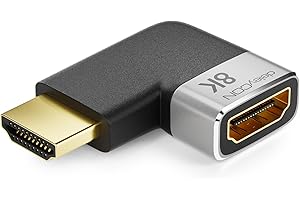 deleyCON Złącze Adaptera HDMI 8K@60Hz / 4K@120Hz UHD 7680x4320 Aluminium HDMI 2.1 ARC HDR10+ Dolby Vision VRR ALLM 48 Gb/s pod Kątem Prostym Szary Czarny