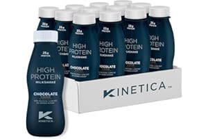 Kinetica Ready-to-Drink Protein Shake, 12 X 330mls, 195 cals, 25g Protein per Bottle, Low Fat (Chocolate)