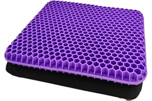 LASIEYO Gel Seat Cushion, Honeycomb Design Double Thick Gel Cushion with Relieving Back coccyx Pain Pressure, for Car Office Home Wheelchair Chair (Purple)