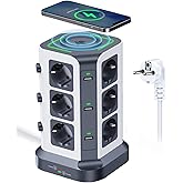 [15 W Wireless Charger] KOOSLA 12-Way Power Strip, Multiple Socket with Inductive Charging Station, 1500J Surge Protection So