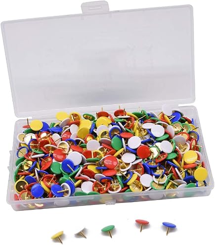 Lot De 300 Punaises Colorées - Tête Plastique 10 Mm, Pointe Acier, Boîte Rangement - 9
