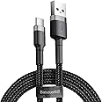 Baseus Cafule Series PD 3A USB to USB C Fast Charging Cable, Nylon Braided High-Speed 480Mbps Data Transfer Cable Compatible with iPhone 15 Series, Tablets, Laptops, Samsung & More (1M) – Grey+Black