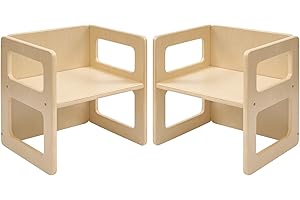 FUNLIO Ajustable en Altura Montessori destete Silla para la Edad 1-3, la Calidad de Madera Maciza Silla, para Comer/Leer/Jugar, Muebles Montessori con Certificado CPC - Natural（2pcs）