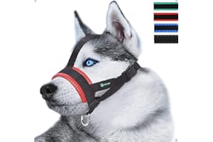 ILEPARK Nylon Dog Muzzle with Head Strap for Small, Medium, Large Dogs, Durable and Adjustable Dog Muzzles to Prevent Biting, Chewing and Barking (XL, Red)