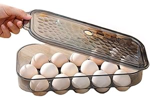 AMACOAM Portauova Frigorifero Contenitore per Uova con Coperchio Custodia in Plastica per Portauovo Portatile per 16 Uova Nero Trasparente per Conservare Le Uova Contenitore Impilabile
