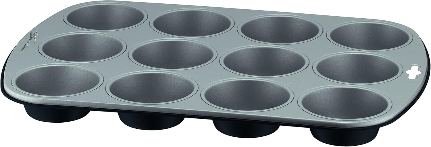 Lagostina Gustosa Stampo 12 Muffin in Acciaio Antiaderente per Forno, Nero, 38x27 cm