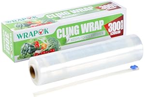WRAPOK Catering Cling Film Dispenser and Cutter Kitchen Plastic Food Seal Wrap, Foodservice Cook’s Tools for Kitchen, 300mm x 300m