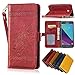 Produktbild Samsung Galaxy J5 2017 Leder Hülle,Handy Hülle Tasche Samsung Galaxy J5 2017,Ledertasche für Samsung Galaxy J5 2017,Leweiany Handytasche Samsung Galaxy J5 2017 Schutzhülle aus Echt-Leder Retro Blumen Prägung Hülle im Ständer Bookstyle Wallet Tasche Flip Brieftasche Etui Schale mit Kartenfach, Magnet und Praktischer Standfunktion Luxus Tasche für Samsung Galaxy J5 2017 - Premium Hülle in Rot