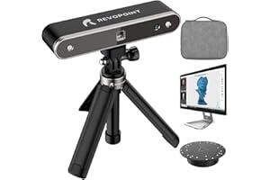 Revopoint POP 2 Scanner 3D 10FPS 0,05 mm Scanner 3D de précision et scanner 3D de bureau pour impression 3D, avec batterie externe de 5000 mAh, trépied et plateau tournant