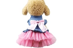 XIAOYU abiti per cani pet bowknot gonna principessa estate gilet per cani denin camicie prendisole dolce abiti da festa di nozze abiti per animali domestici abbigliamento, rosa, XL