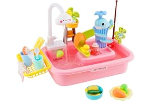 Forroby Zlewozmywak kuchenny, zestaw zabawkowy, akcesoria do zabawy z zabawkami wędkarskimi i akcesoriami kuchennymi, zabawka kuchenna z obrotowym zaworem wylewkowym o 180°, zabawka dla dzieci, kolor