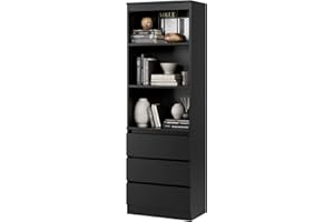 FirFurd 180cm Estantería con 3 Cajones, Estantería Almacenaje Madera, Librería Estantería, Mueble Organizar Documentos, Archivadores, Carpetas, Libros, para Oficina, Salón, Negro, 60x35x180cm