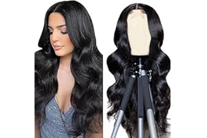 AiPliantfis Parrucca Donna Nero Parrucca Capelli Umani 4x4 Lace Front Wig Human Hair Wig Body Wave Wig Lace Wig Glueless Wig Grade 8A 100% Unprocessed Virgin Hair 28 Inch