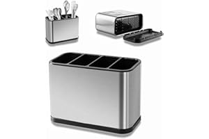 PTJJXA Estante de Utensilios de Cocina en Acero Inoxidable, 4 Compartimentos, Antideslizantes Organizador de Cubiertos, Escurridor de Cubiertos con Separador, Organizador de Utensilios para Cuchara, Tenedor