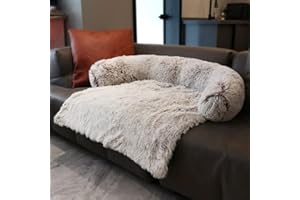 Danchen Plüsch-Hundebett mit beruhigendem Rand, luxuriöses Hundebett, Sofa, Fell, Katzensofa, Haustiercouch, Möbelschutz mit rutschfester Unterseite, waschbar, weich, warm, L-90 x 80 x 13 cm