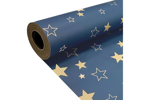 Rollo de papel para envolver regalos de 43cm x 15M, papel Kraft reciclable de estrella azul para Navidad, cumpleaños, Halloween, decoración para fiesta de boda