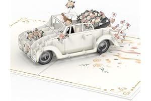 papercrush® Biglietto pop-up con auto just married per matrimonio - Elegante biglietto di auguri per matrimonio 3D, Regalo in denaro per viaggi di nozze o luna di miele di sposi (marito, sposa)