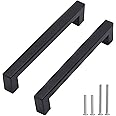 Redunest Cabinet Pulls Matte Black Cabinet Handles Square Drawer Pulls, 10 Pack 5 Inch Stainless Steel Kitchen Door Cupboard Cabinet Handles, Drawer Hardware Handles, 128mm Hole Centers