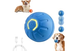 YXtecd Interactive Dog Ball Toy, Electric Moving Dog Ball, Pet Toy Automatic Rolling Ball, Dog Rolling Ball with LED Flash Light, Smart Self-Moving Ball, for Kittens, Puppies (Blue)