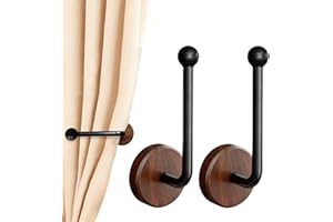 YUFFQOPC 2Pcs Adhesive Curtain Holdbacks, Walnut L Shaped Self Adhesive Curtain Tie Backs No Drill Tie Backs for Curtains Fixing or Hanging Items