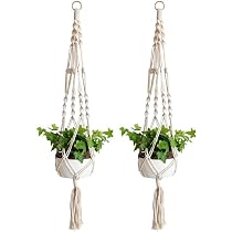 Luckwaii Macramé Plantenhanger – 4 Stuks, Beige Katoenen Touw, 85 Cm Lang – Geschikt Voor Binnen En Buiten – Hangend Bloempotdecoratie Voor Woonkamer, Balkon, Tuin En Kantoor – Potten Niet Inbegrepen