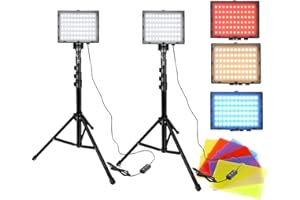 HENGMEI Lampa wideo LED, ściemniana, USB, światło wideo, 10 W, oświetlenie fotograficzne, oświetlenie z regulowanym statywem, filtr kolorowy, do studia YouTube, fotografii, portretów produktu
