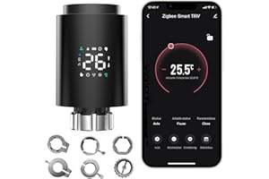 EACHEN Tête Thermostatique Connectée, Vanne de Radiateur Intelligente avec Afficheur LED, Vanne de Thermostat, Contrôle par APP, Commande Vocale, Programmable Contrôleur de Température pour ZigBee