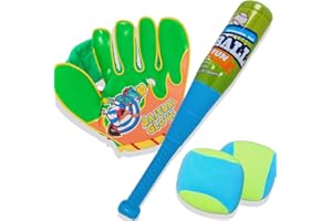 COO11 4-Piece Baseball Bat and Glove Toy Set for Kids - Soft Roundaers Set with Colorful Bat, Glove and 2 Balls, Indoor Outdoor Sports Toy for Boys and Girls Ages 3+ Years