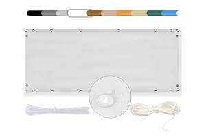 MEEYI Frangi-Vista, Frangi-Vista Giardino 65x200cm Telo Frangivento per Balconi Impermeabile，per Balcone Giardino Terrazza,Viene Fornito, con Fascette per Cavi E Fune Occhielli Bianca