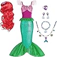 Mineup Little Mermaid Ariel Costume Kids with Accessories, 7PCS Little Girls Mermaid Fancy Dress Up Ariel Outfit Princess Mermaid Dress for Girls Mermaid Birthday Decorations 5-6 Years (120cm)