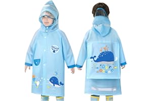 HOVKIB Kinder Regenponcho Kleinkind Regenmäntel Jungen Mädchen wasserdichte Regenjacken Netter Cartoon Regenbekleidung mit Rucksackabdeckung 1-8 Jahre