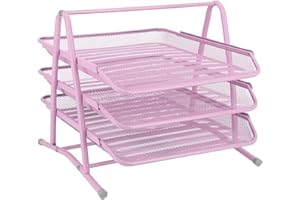 EUROXANTY Bandeja Sobremesa | Bandeja para Escritorio | Bandeja de Acero Inoxidable | Bandeja Organizadora | Rosa | 3 Niveles |